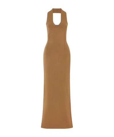Khaite Mahi Knitted Backless Dress In Brown