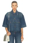 Khaite Mahsha Denim Button-front Top In Stinson