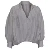 Khaite Malone Cocoon Long Sleeve Blouse In White Cotton In Gray