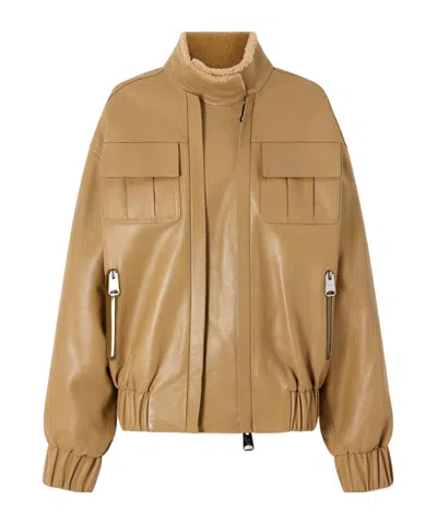 Khaite Malone Shearling Bomber Jacket In Neutral
