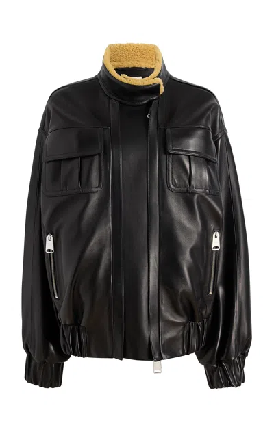 Khaite Malone Plonge Leather Bomber Jacket In Black