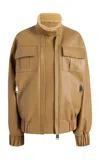 Khaite Malone Plonge Leather Bomber Jacket In Yellow