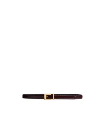 Khaite Manhattan Belt In Bordeaux Leather With Gold In Black