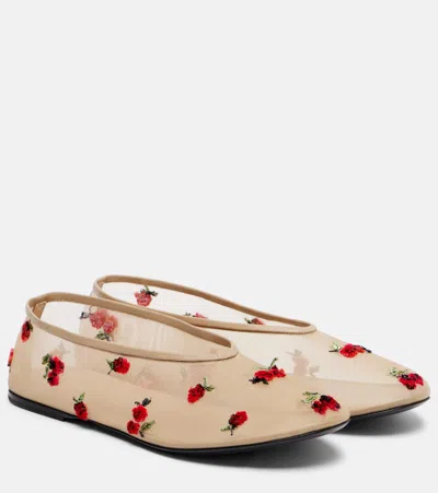 KHAITE MARCY EMBROIDERED MESH BALLET FLATS