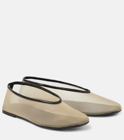 Khaite Marcy Leather-trimmed Mesh Ballet Flats In Beige