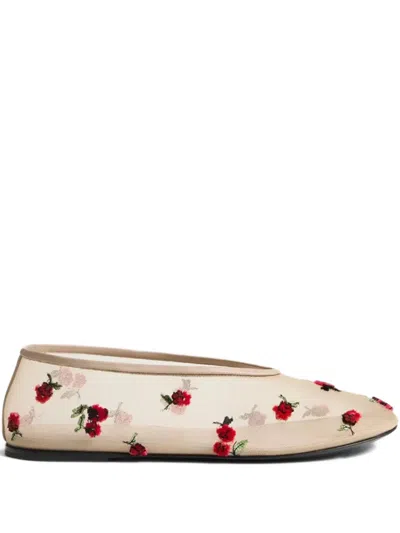 Khaite Marcy Raspberry-embroidered Flats In Pink