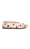 Khaite Marcy Raspberry-embroidered Mesh Flats In Neutral