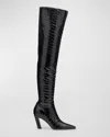 Khaite Marfa Croco Over-the-knee Boots In Black