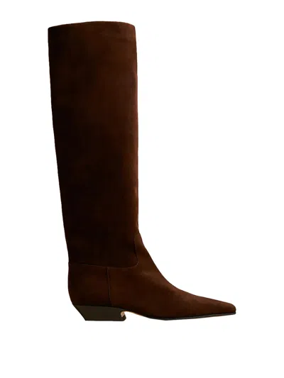 Khaite Marfa Classic Flat Knee High Boot In Brown