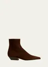 Khaite Marfa Suede Western Ankle Boots In Coffee