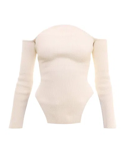 Khaite Maria Off-shoulder Ribbed Top In White