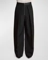 Khaite Marine Pleated Wide-leg Pants With Zipper Front In Black