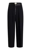 Khaite Marine Pleated Wide-leg Pants With Zipper Front In Black