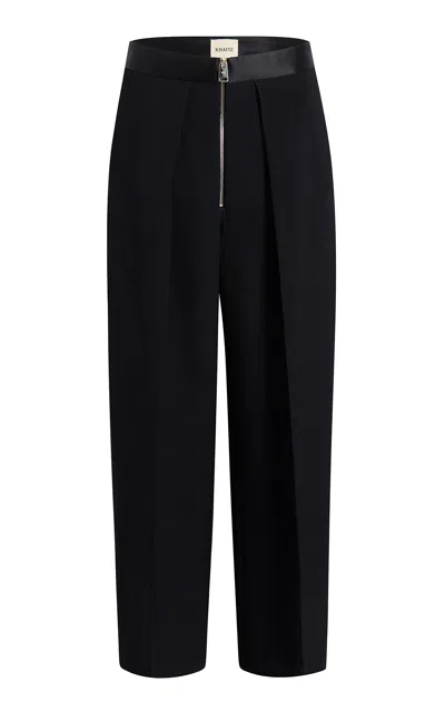 Khaite Marine Pleated Wide-leg Pants With Zipper Front In Black