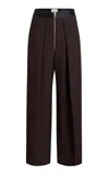 Khaite Marine Pleated Wide-leg Pants With Zipper Front In Brown
