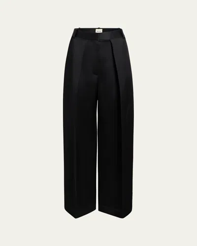 Khaite Marinta Pintuck Wide Leg Pants In Black