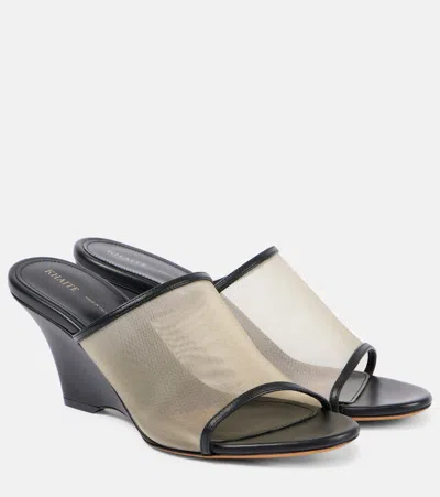 Khaite Marion Leather And Mesh Wedge Mules In Black