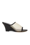 Khaite Marion Leather And Mesh Wedge Mules In Black & Nude