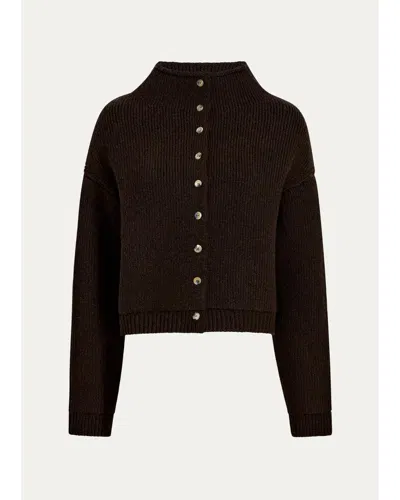 Khaite Marjorie Cashmere Rib-knit Funnel-neck Cardigan In Bark