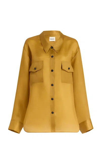 Khaite Matteo Compact Silk Organza Shirt In Yellow