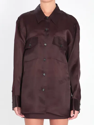 Khaite Matteo Shirt With Button-front And Flap Pocket In Brown
