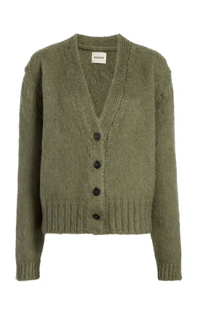 Khaite Maura Brushed Wool-silk Cardigan In Green