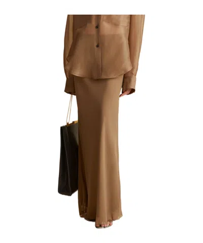 Khaite Mauva Silk Chiffon Long Skirt In Dark Beige