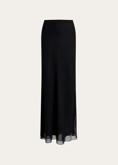 Khaite Mauva Silk Chiffon Long Skirt In Black