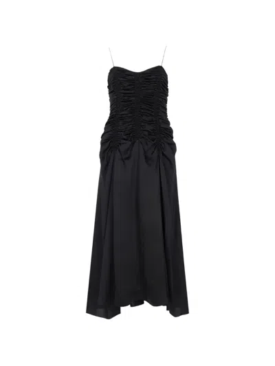 Khaite Raina Ruched Silk Midi Slipdress In Black