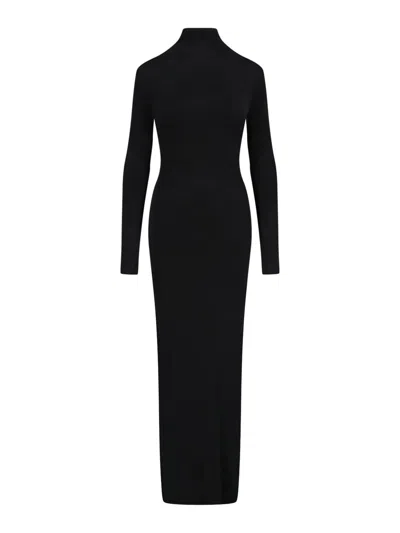 Khaite Maxi Dress With High Neck Slim Black In Black  