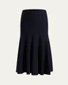 Khaite Mayu Knitted Wool Blend Midi Skirt In Midnight Navy