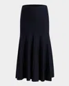 Khaite Mayu Knitted Wool Blend Midi Skirt In Midnight Navy