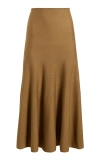 Khaite Mayu Mid-rise Wool-blend Maxi Skirt In Cafe