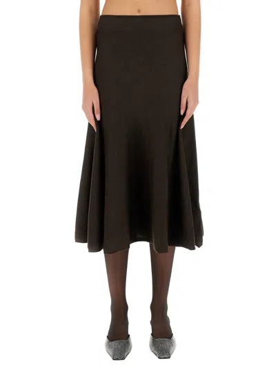 Khaite Mayu Fine Wool Blend Knit Midi Skirt In Brown