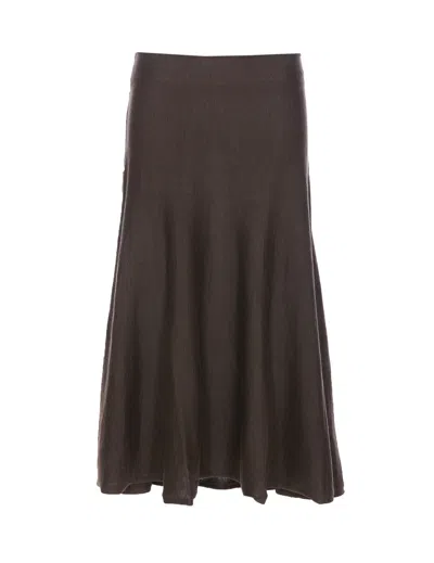 Khaite Mayu Fine Wool Blend Knit Midi Skirt In Brown