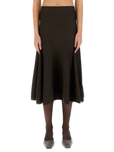 Khaite Mayu Wool-blend Midi Skirt In Brown