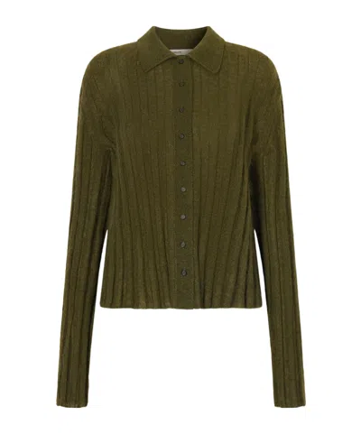 Khaite Meadow Ribbed Mohair And Silk-blend Cardigan In Green