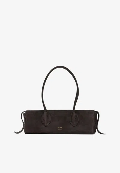Khaite Medium Donna Suede Shoulder Bag In Black