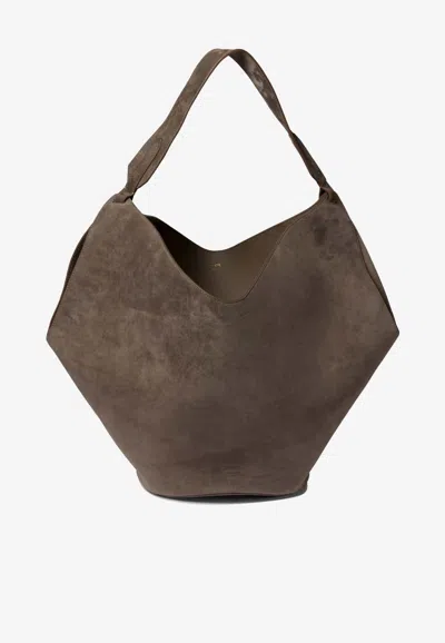 Khaite Medium Lotus Suede Tote Bag In Brown