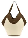 Khaite Lotus Medium Leather-trimmed Canvas Tote In Cream / Dark Olive