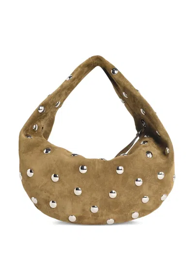 Khaite Medium Olivia Hobo In Mud Suede With Silver Studs In Brown