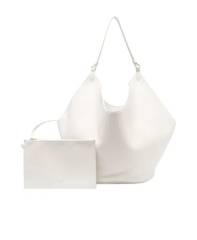 Khaite Medium The Lotus Leather Tote Bag In White