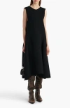 Khaite Medow Double Face Crepe Fit & Flare Midi Dress In Black