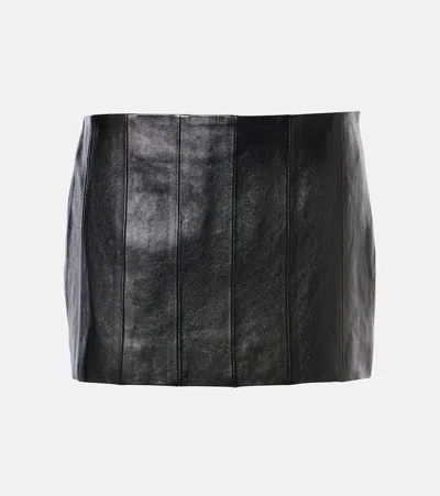 Khaite Panel Detail Leather Mini Skirt In Black