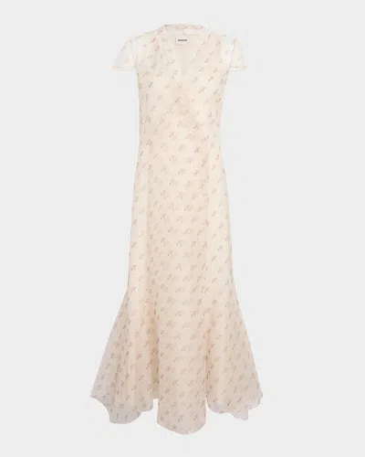 Khaite Meera Rose-print Silk Wrap Maxi Dress In Neutral