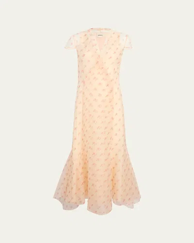 Khaite Meera Rose-print Silk Wrap Maxi Dress In Pink