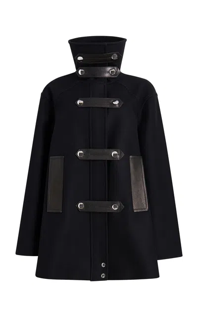 Khaite Melbo Leather-trimmed Wool-blend Felt Coat In Black