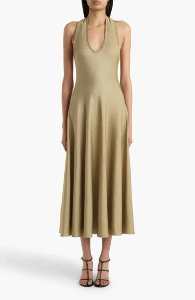 Khaite Melina Lurex Halterneck Midi Dress In Green