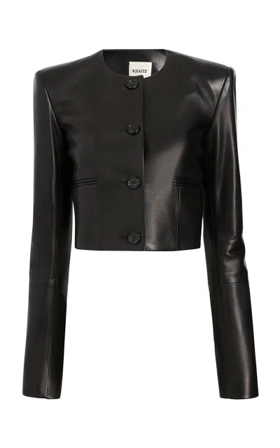 Khaite Mellie Cropped Leather Jacket In Black