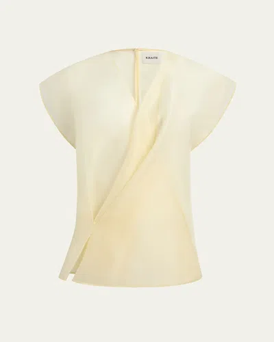 Khaite Mer Short-sleeve Silk Organza Wrap Top In Nude